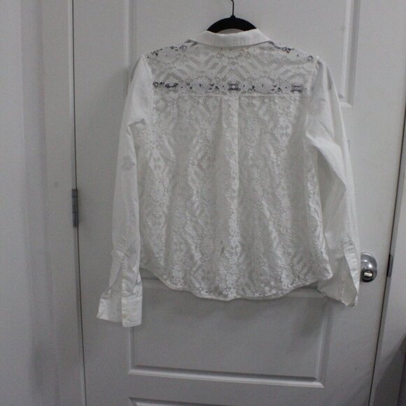 Diane Von Furstenberg DVF Button Down Lace Back Long Sleeve Shirt White Size 6 - Picture 3 of 3